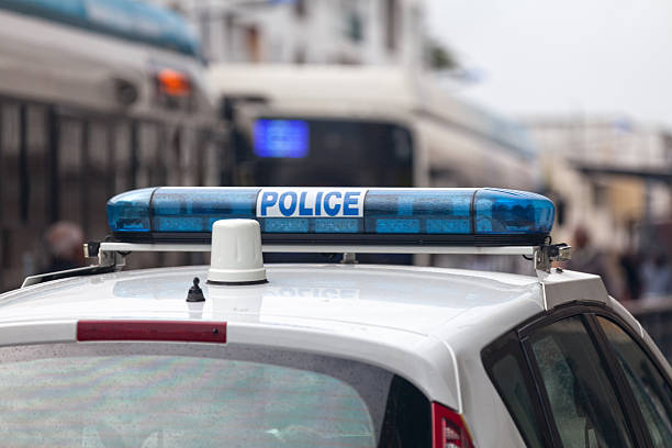 Blue siren on the top of a french police car.